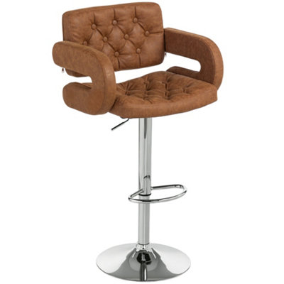 Wyld Haus Seluri Brown Faux Leather Adjustable Swivel Bar Stool H8 With Back And Arms from B&Q
