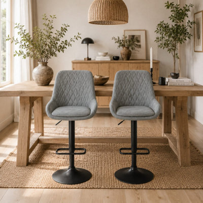 B&Q -  Tara Neno Set Of 2 Light Grey Faux Leather Retro Bar Chairs With High Backs