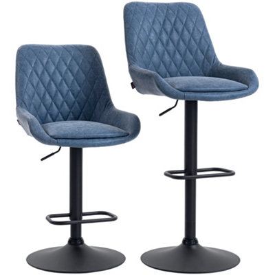 Wyld Haus Sekamo Set Of 2 Dark Blue Faux Leather Retro Bar Stools Adjustable Height Swivel Padded Diamond Tufted Seats from B&Q