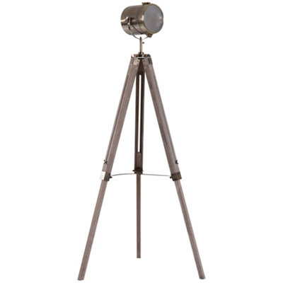 Wyld Haus Sosu Reyo Industrial Tripod Floor Lamp With Adjustable Height Grey Pine Legs And Bronze Shade from B&Q