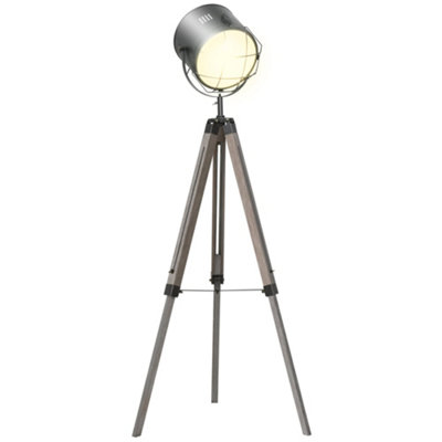 Wyld Haus Lesado Zine Adjustable Tripod Floor Lamp With Spotlight Head Grey Wood And Metal from B&Q