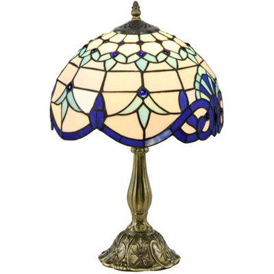 Wyld Haus Repato Rika Blue Stained Glass Table Lamp48Cm HighE27 FittingBrass Zinc Alloy Base from B&Q