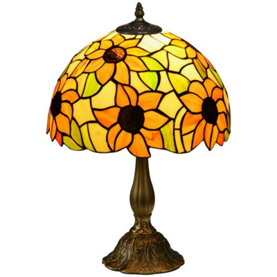 Wyld Haus Limo Baka Orange Sunflower Stained Glass Table Lamp 48CmE27Brass Base from B&Q