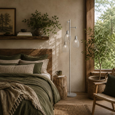 B&Q -  Moba Luse 170 Cm Metal 3-Light Industrial Floor Lamp With Wire Cage ShadesSilver Tone