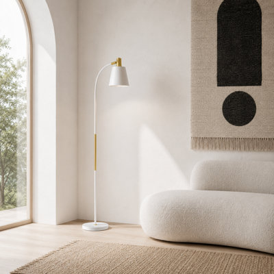 Wyld Haus Nadino Metal White And Gold Adjustable Reading Floor Lamp With Spotlight Head from B&Q