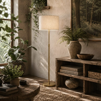 Rackhams Gold Mava Metal Tone Adjustable Floor Lamp With Linen Shade Dimmable - Image 3