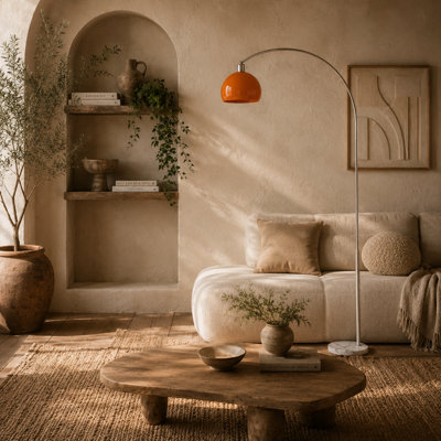 Wyld Haus Filu Orange Metal Floor Lamp With Rounded Shade And Foot SwitchMarble Base180Cm from B&Q