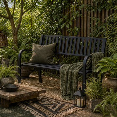 Wyld Haus Dosu Metal Black Outdoor Garden Bench Loveseat With Slatted Frame2-SeaterPowder-Coated Steel from B&Q