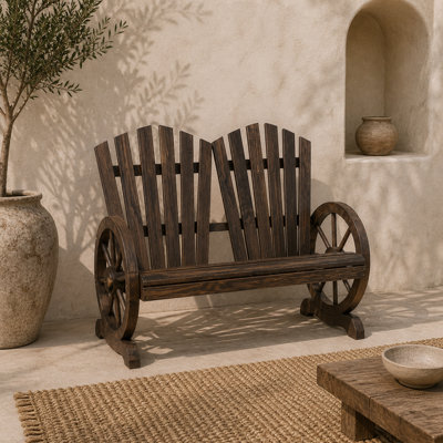 Wyld Haus Basetti Fir Wood Slatted Natural Love Seat With Wheel-Style Armrests2-Seater Rustic Garden Bench from B&Q