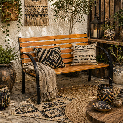 Wyld Haus Nifalo 122Cm Steel And Natural Slatted Wood Outdoor Garden BenchTwo-Seater from B&Q