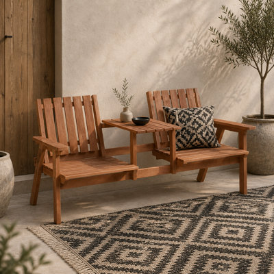 Wyld Haus Hasa Fir Wood 2-Seater Garden Bench With Integrated Centre Table And Parasol Hole from B&Q