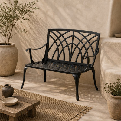 Wyld Haus Elsu 2-Seater Outdoor Garden BenchBlack Cast Aluminium Matt Antique FinishL95 X D54 X H88Cm from B&Q