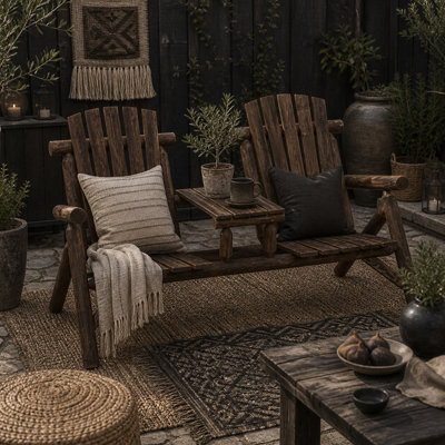 Wyld Haus Basaveva Carbonised Fir Jack And Jill 2-Seater Garden Bench With Centre Coffee Table from B&Q
