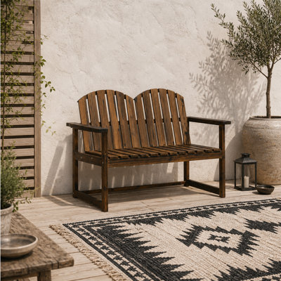 Wyld Haus Rozi Wood 2-Seater Outdoor Garden Bench With Slatted Back And ArmrestsCarbonised Finish from B&Q