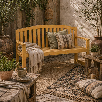 Wyld Haus Tola 143Cm Orange Wooden 2-Seater Garden Bench With Armrests And Slatted Frame from B&Q