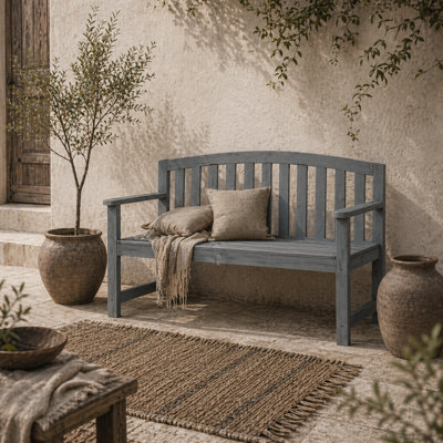 Wyld Haus Tola 143Cm Grey Wood 2-Seater Garden Bench With ArmrestsSlatted Frame from B&Q