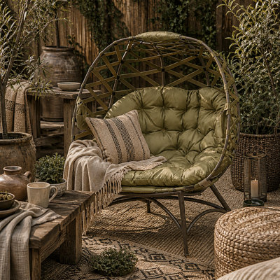 Wyld Haus Vere Khaki 2-Seater Folding Egg Chair With Cushions And Cup HoldersOutdoor Two-Person Rattan-Style Loveseat from B&Q