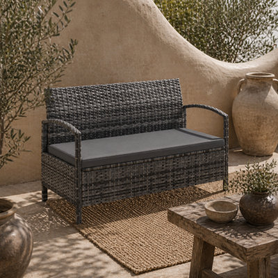 Wyld Haus Rarette Grey Rattan Garden Storage Bench With Cushion125L CapacityTwo-Seater from B&Q