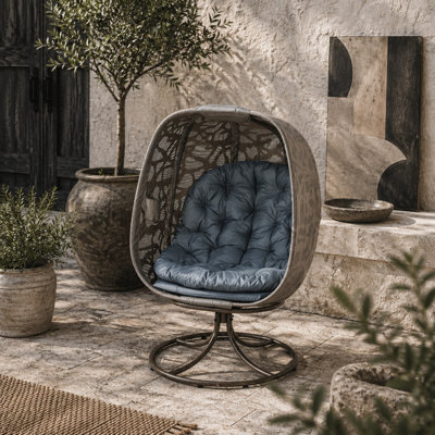 Wyld Haus Nise Sand Brown Rattan-Style Metal Swivel Egg Chair With CushionsFoldable Outdoor Patio Seat from B&Q