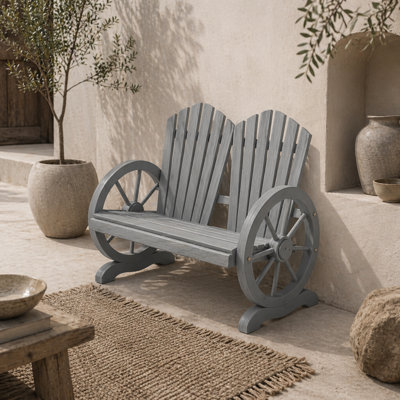 Wyld Haus Zittuso Grey Fir Wood Garden Loveseat With Wagon Wheel Armrests2-Seater Rustic BenchL108 X D66 X H95Cm from B&Q