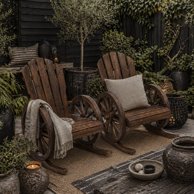 Wyld Haus Bamo Set Of 2 Carbonized Fir Wood Adirondack Rocking Chairs With Reclining BackPair from B&Q
