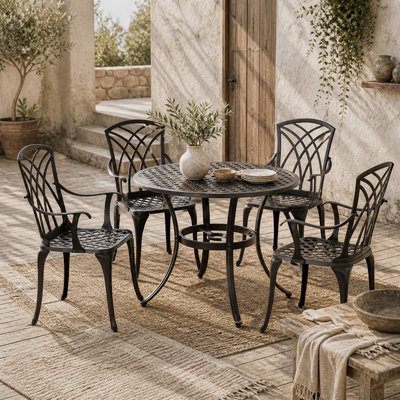 Wyld Haus Rohafa Brown Cast Aluminium 4-Seater Garden Dining Set With Armchairs And Round Table from B&Q