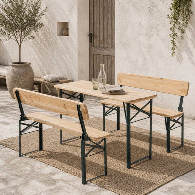 Wyld Haus Mamoni Natural Wood Portable Folding Picnic Table With 2 Benches And Backrests from B&Q