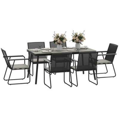 Wyld Haus 6 Seater Garden Dining SetRectangular Wpc Table With 6 Cushioned Rattan-Back ChairsGrey Black from B&Q