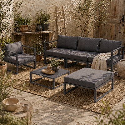 Wyld Haus Nimavi 6-Seater Outdoor Modular Sofa Set With Tempered Glass Coffee TableGrey from B&Q