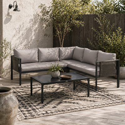Wyld Haus Sera 5-Seater Light Grey Garden Corner Sofa Set L-Shape With Tempered Glass Coffee Table from B&Q