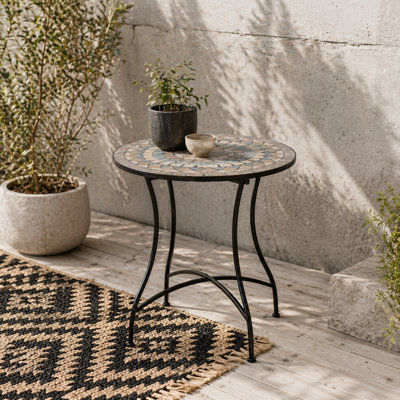 Wyld Haus Lerava 60Cm Ceramic Orange And White Round Mosaic Outdoor Bistro Table from B&Q