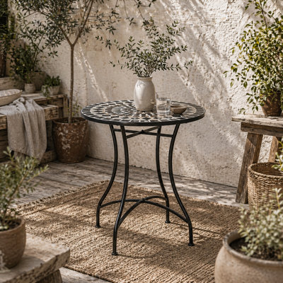 Wyld Haus Pamone 60Cm Round Mosaic Outdoor Bistro TableBlack Yellow White Ceramic TopPowder-Coated Metal Frame from B&Q