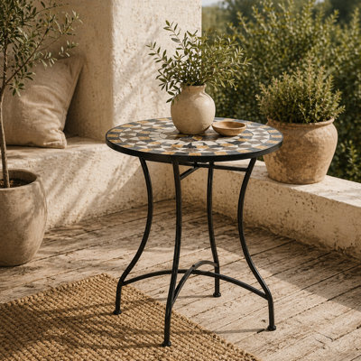 Wyld Haus Nabaha 60Cm Grey Mosaic Ceramic Outdoor Bistro Table With Powder-Coated Metal Frame from B&Q