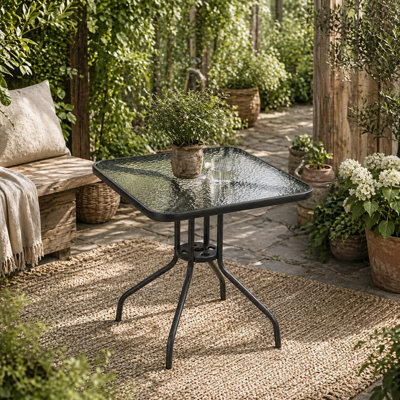 Wyld Haus Laloke 76 X 76 Cm Metal And Tempered Glass Square Garden Dining Table With Parasol Hole from B&Q