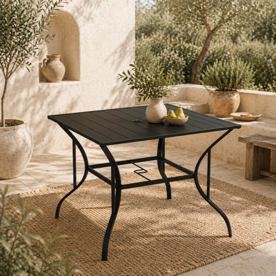 Wyld Haus Hareni 94 X 94 Cm Black Stainless Steel Outdoor Garden Table With Slatted Top And Parasol Hole from B&Q