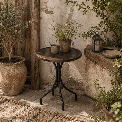 Wyld Haus Rabasu 66Cm Round Galvanised Steel Wood-Grain Bistro TableBrown And Black from B&Q