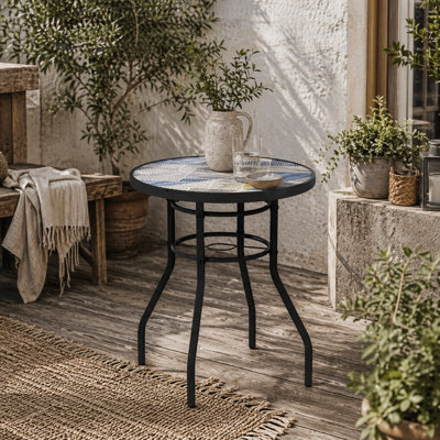 Wyld Haus Bahavi 60Cm Multicolour Tempered Glass Top Round Bistro TablePowder-Coated Steel Frame from B&Q