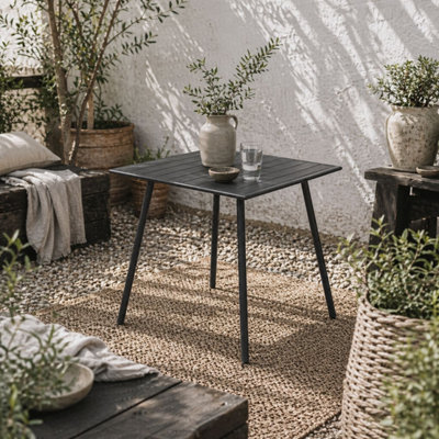 B&Q -  Nanodor 80Cm Square Steel Outdoor Dining TableBlackSeats 4