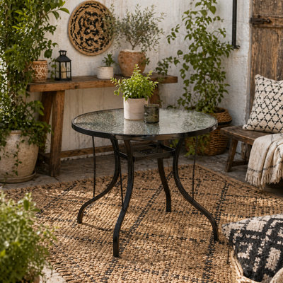 Wyld Haus Reka Round 96.5Cm Glass Top Outdoor Dining Table With Parasol HoleBlack from B&Q
