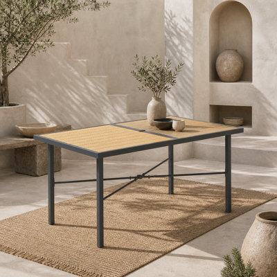 Wyld Haus Zirelo Natural Wood-Effect Rectangular Garden Dining Table For 6 With Parasol Hole from B&Q