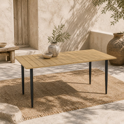 Wyld Haus Safafa 150Cm Brown Rectangular Metal Garden Dining Table With Slatted Top And Parasol Hole from B&Q