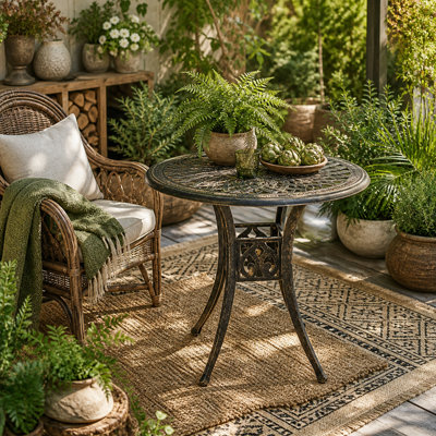 Wyld Haus Kenofa Cast Aluminium Bronze Round Garden Dining Table With Parasol Hole78Cm. from B&Q
