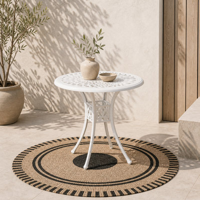 Wyld Haus Kenofa 78Cm Round Cast Aluminium Garden Dining Table White With 50mm Parasol Hole from B&Q