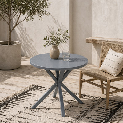Wyld Haus Revafa 85Cm Round Metal Garden Dining Table With Wood-Effect TopDark Grey from B&Q