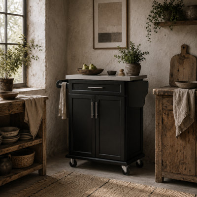 Wyld Haus Paha Black Kitchen Island Trolley With Stainless Steel TopDrawer And Side Racks from B&Q