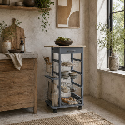 Wyld Haus Nerake Grey Metal Rolling Kitchen Cart With 4 Basket Drawers And Side Racks83 X 47 X 37 Cm from B&Q