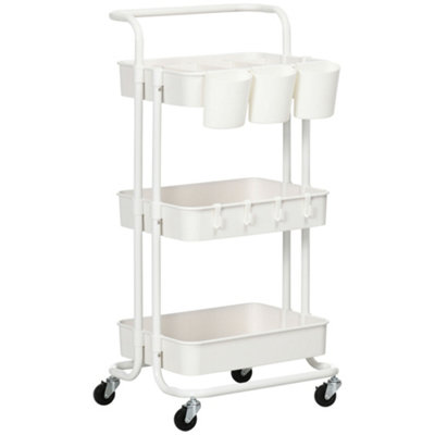 Wyld Haus Molole Seba 3-Tier Metal Rolling Trolley White With Handle And Lockable Wheels from B&Q
