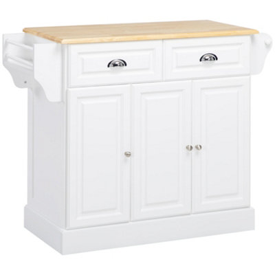Wyld Haus Nirael White Rolling Kitchen Island With Rubberwood TopDrawers And Cupboards from B&Q