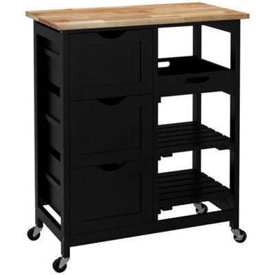 Wyld Haus Tovafi Compact Black Rolling Kitchen Island With Wood TopShelves And Drawers from B&Q