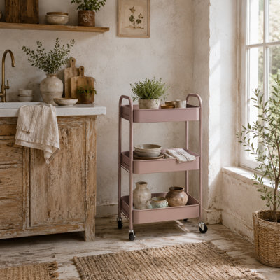 Wyld Haus Razira Pink 3-Tier Steel Storage Trolley With Wheels And Brakes 45 X 30.6 X 79 Cm from B&Q